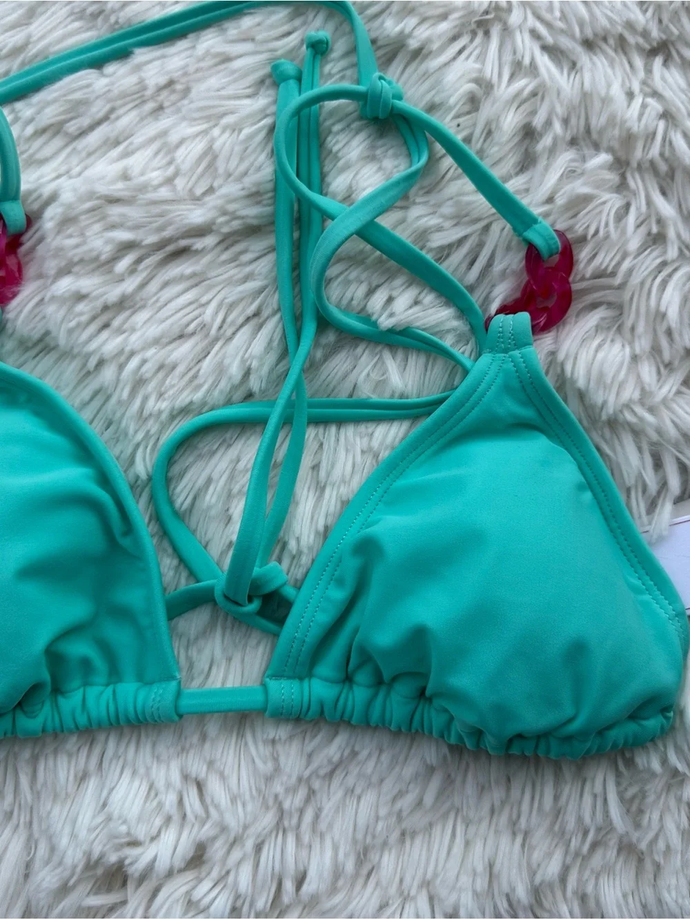 Salt & Cove Teal Triangle Bikini Top with Pink Accent Rings